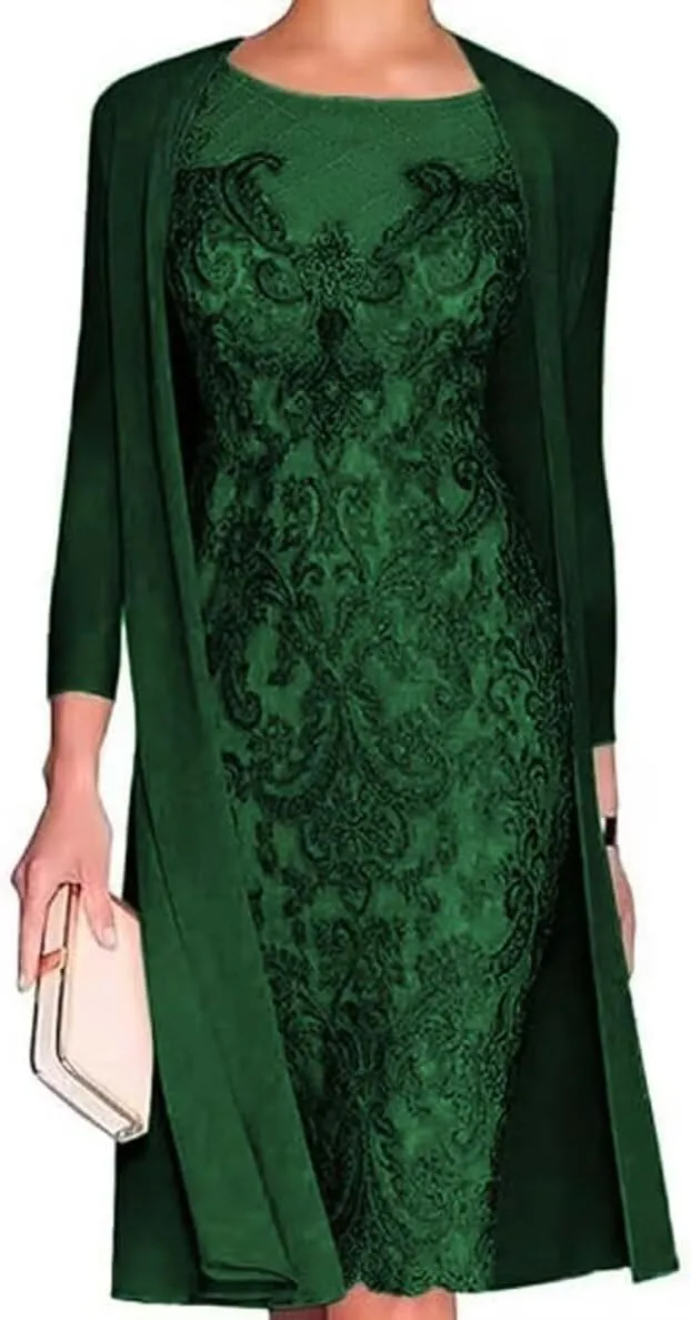2 Pieces Mother of The Bride Dresses with Jackets Tea Length Mother of The Groom Dress Laces Appliques Evening Dresses