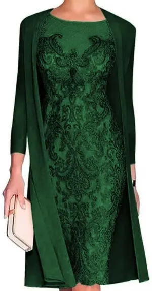 2 Pieces Mother of The Bride Dresses with Jackets Tea Length Mother of The Groom Dress Laces Appliques Evening Dresses