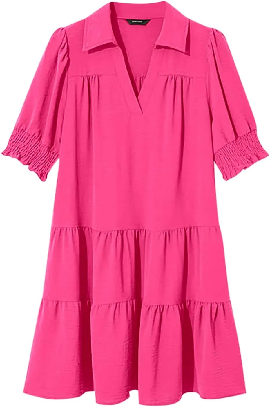 2025 Casual Dresses for Women Lapel Collared V Neck Mid Sleeved Pleated Summer Midi Dresses