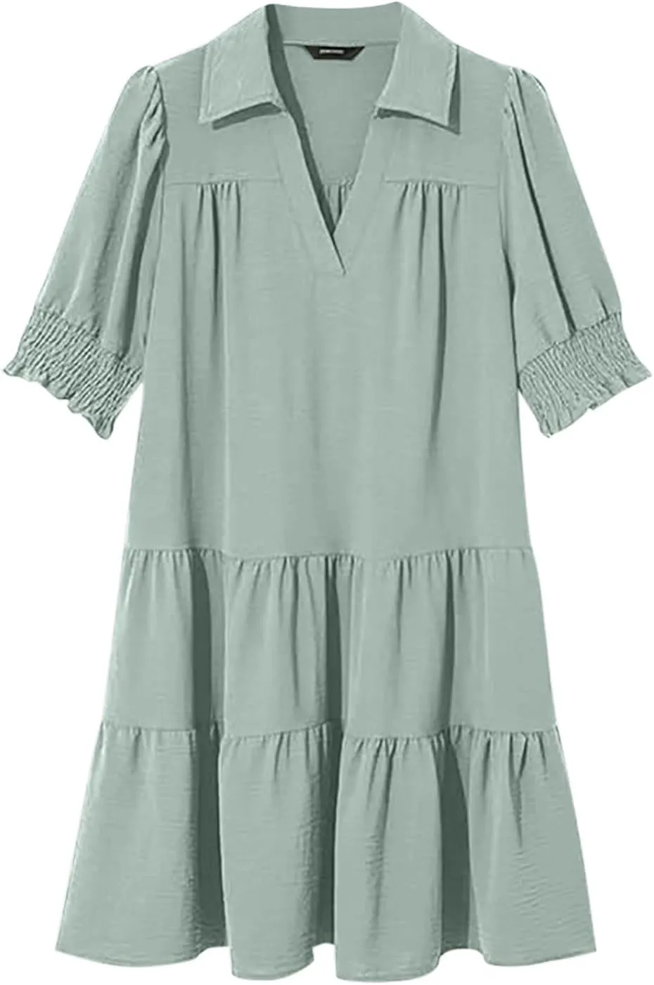 2025 Casual Dresses for Women Lapel Collared V Neck Mid Sleeved Pleated Summer Midi Dresses