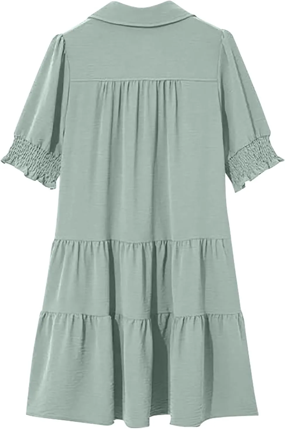 2025 Casual Dresses for Women Lapel Collared V Neck Mid Sleeved Pleated Summer Midi Dresses