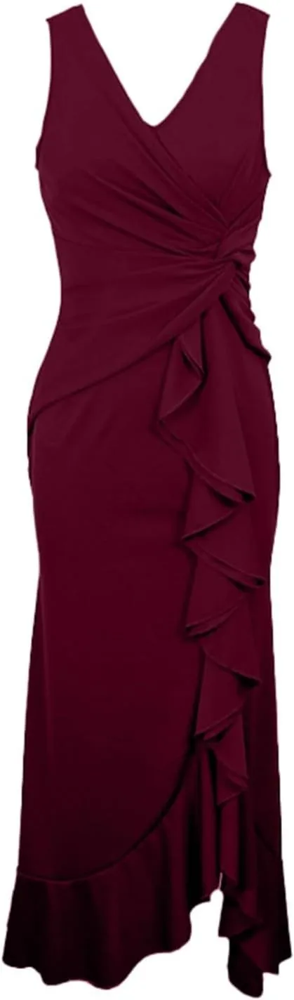 2025 Women's Spring Summer V-Neck Wrap Maxi Dress Sleeveless Ruched Ruffle Sundress for Wedding Guest, Graduation, Party