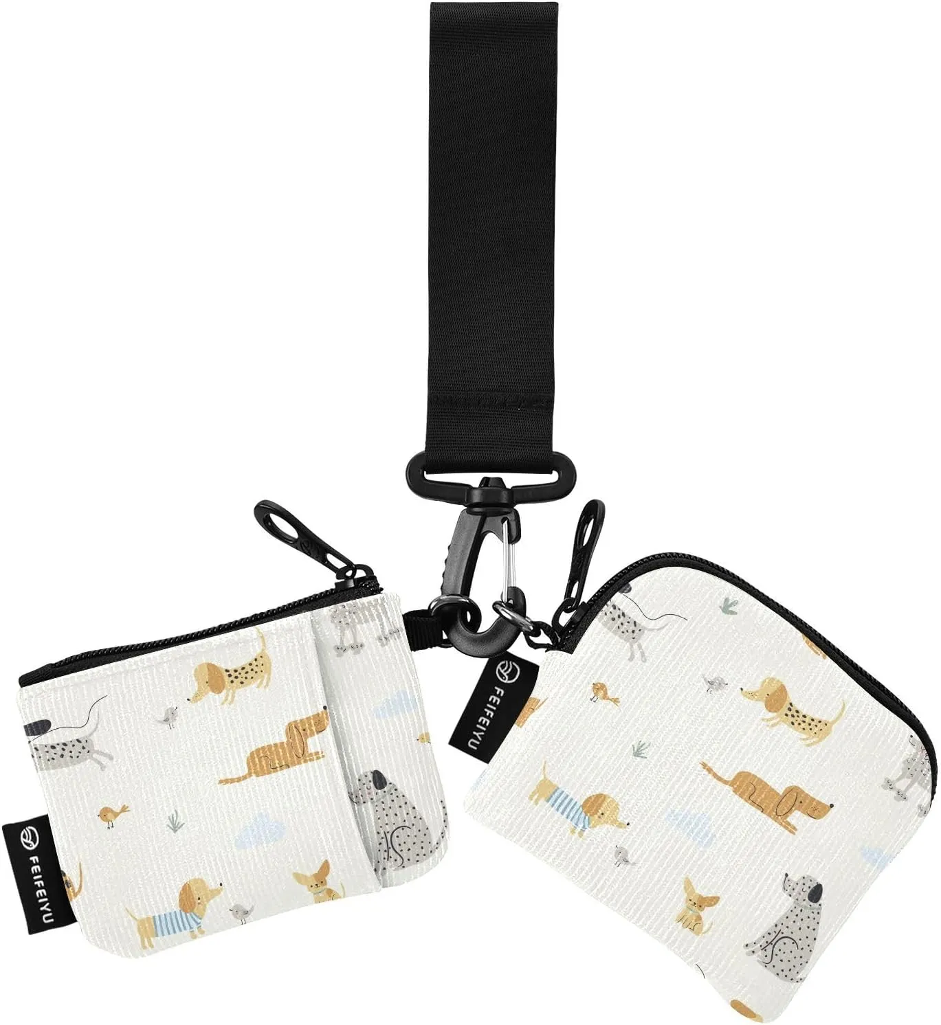 2PCS Coin Purse Wristlet Wallets Keychain Wallet Zip Around Portable Wallet with Detachable Dual Pouch Cute Little Dogs