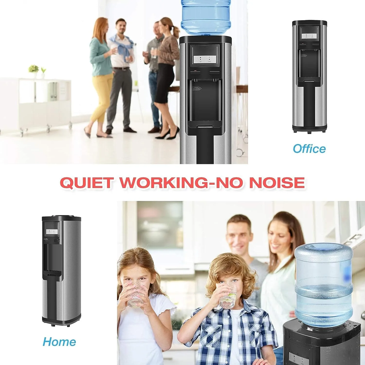 3-5 Gallon Top Loading Cold & Hot Water Dispenser, Black and Stainless Steel, ETL Listed, Child Safety Lock