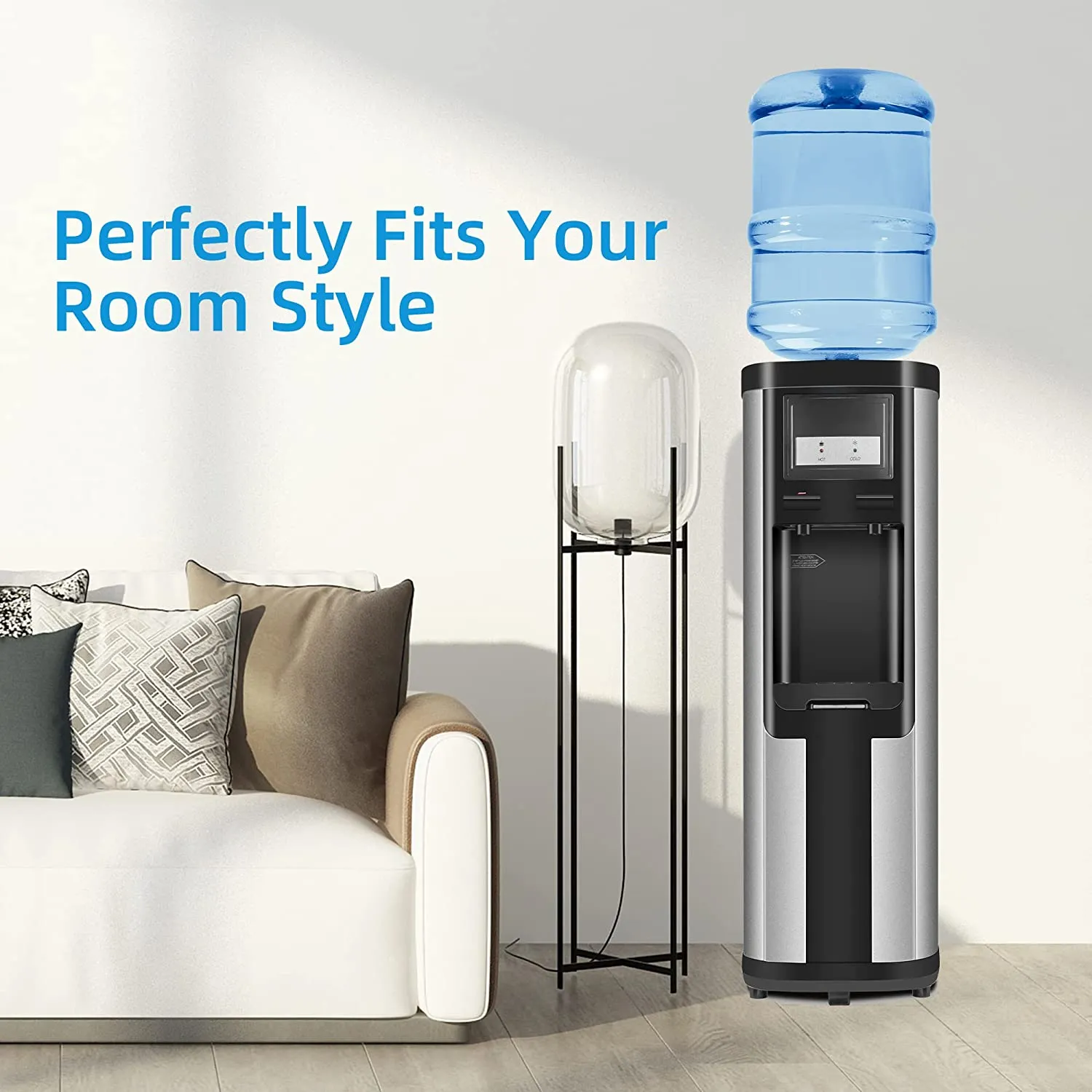 3-5 Gallon Top Loading Cold & Hot Water Dispenser, Black and Stainless Steel, ETL Listed, Child Safety Lock