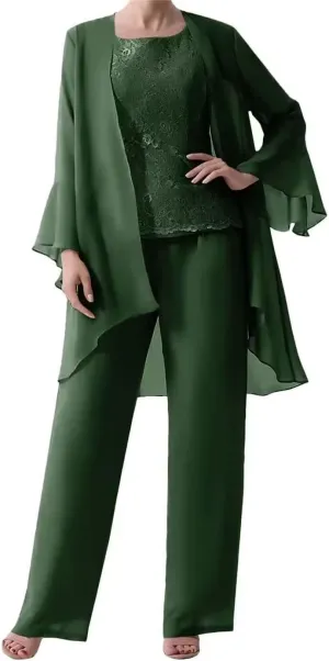 3 Pieces Mother of The Bride Dresses Pant Suits with Jackets Chiffon Jumpsuits Set Formal Evening Gown