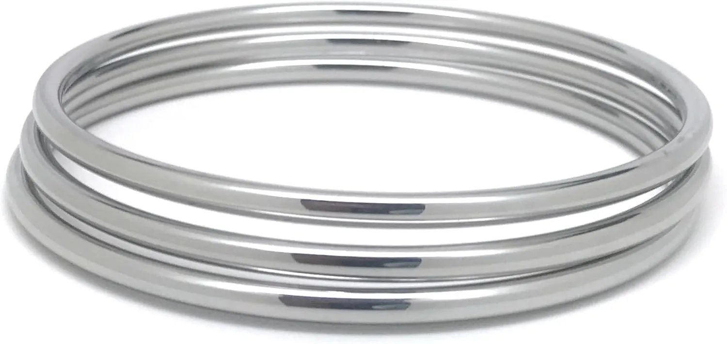 3mm Classic Round Chunky Stainless Steel Bangle Bracelets for Women 8 Inch and 9 Inch for Larger Wrists