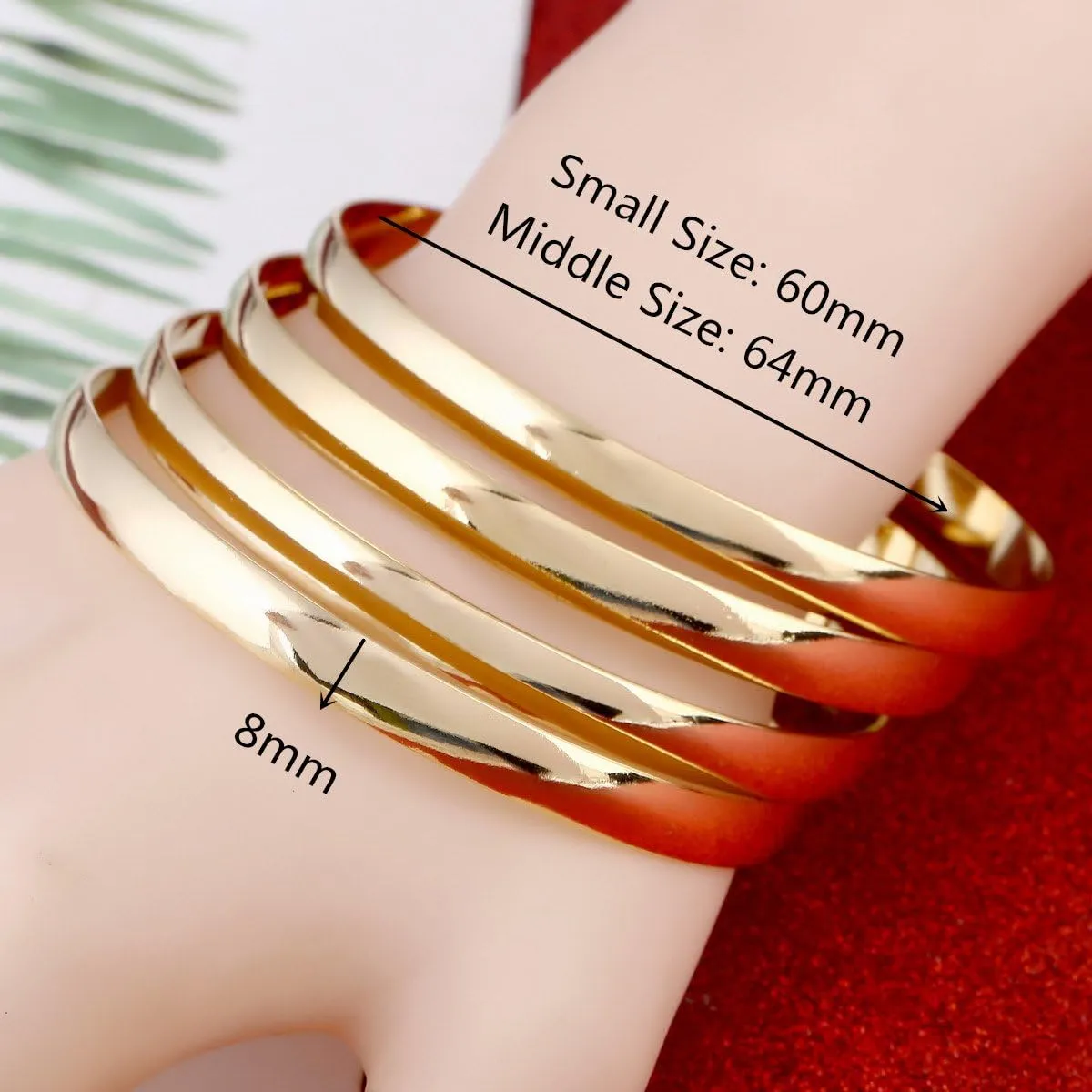 4pcs Plain Bangles Dubai Gold Jewelry Bangles African Glossy Bangles & Bracelets