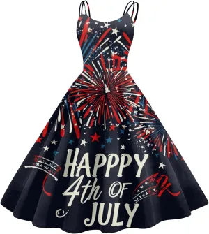 4Th of July Dress Women Plus Size Midi Red White and Blue Dresses Sleeveless Patriotic Dress Holiday Festival Dresses