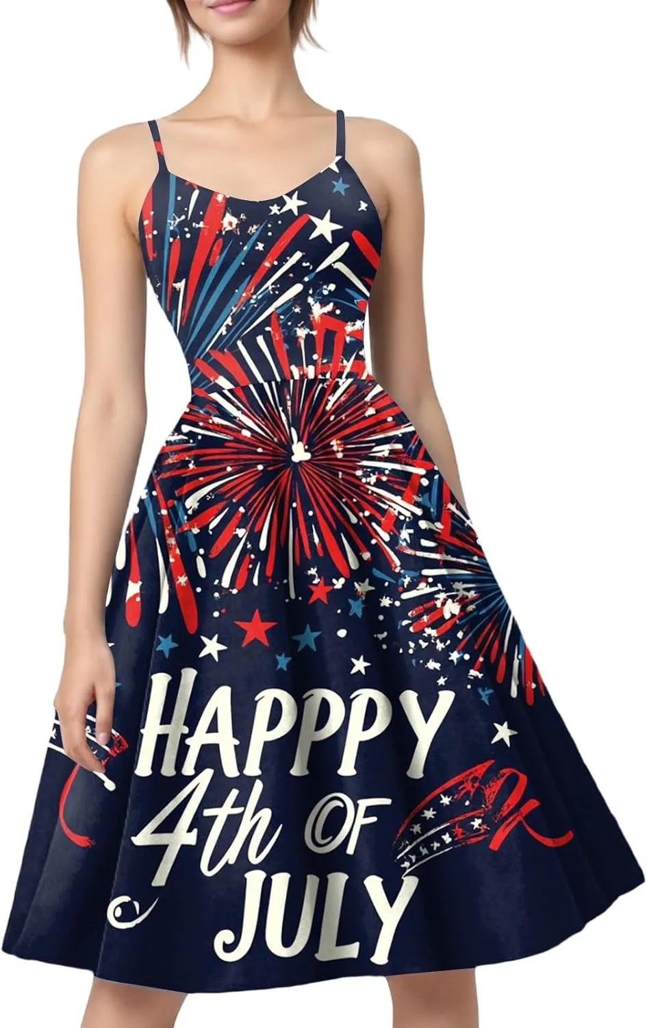 4Th of July Dress Women Plus Size Midi Red White and Blue Dresses Sleeveless Patriotic Dress Holiday Festival Dresses