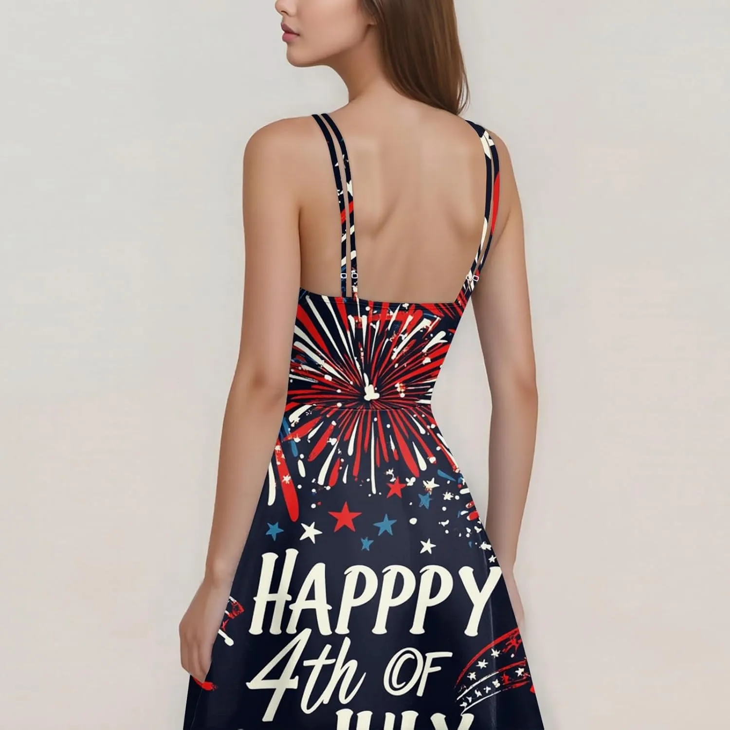 4Th of July Dress Women Plus Size Midi Red White and Blue Dresses Sleeveless Patriotic Dress Holiday Festival Dresses