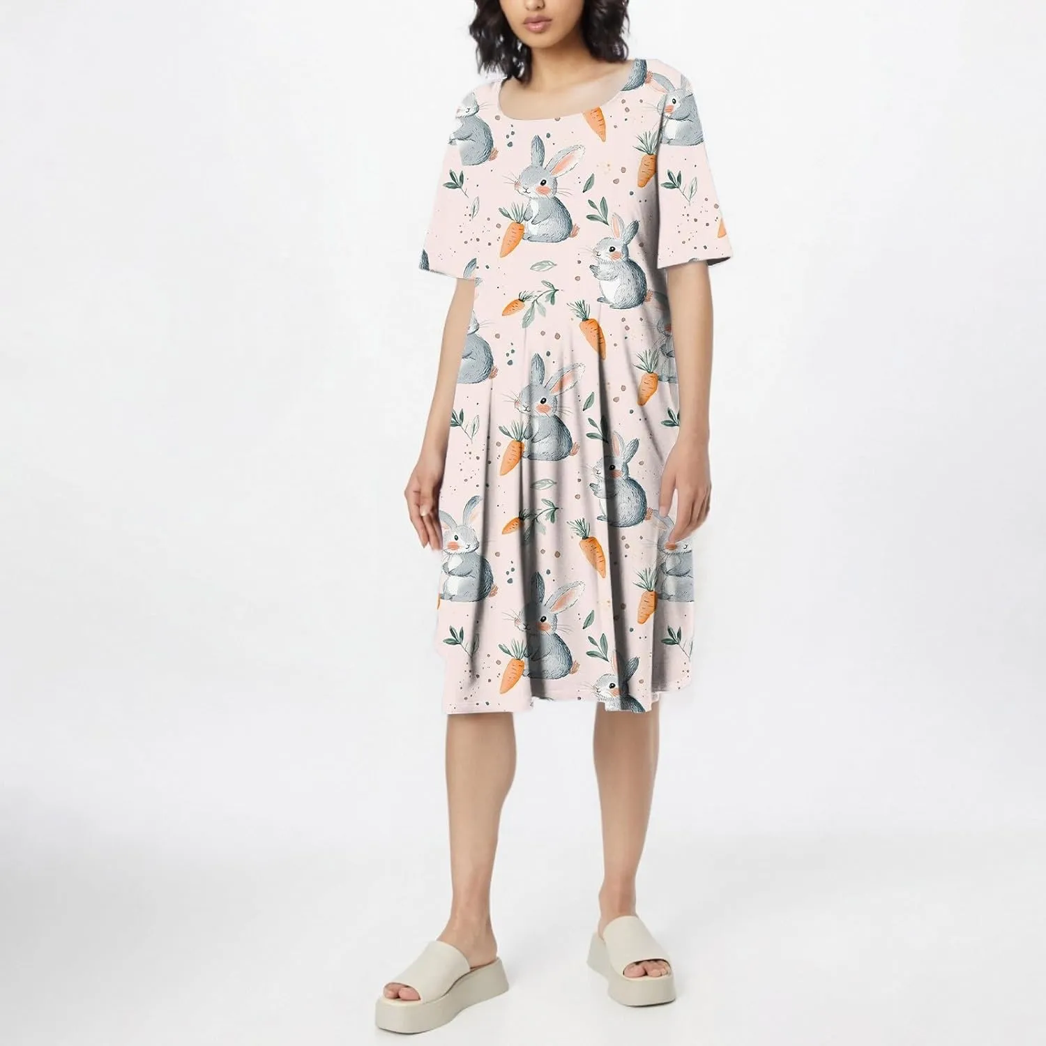 4th of July Dresses for Women midi red White and Blue Summer Dress Round Neck a line Short Sleeve Formal Dress Elegant