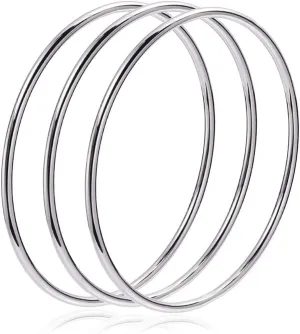 925 Sterling Silver Handicrafted Bangles For Women, Slender Skinny Stackable Bangles,Round Bangles, Stacking Bracelets, Set of 3 Handmade Bangles BY ISHU JEWELLER (Silver, 9.5 inch)
