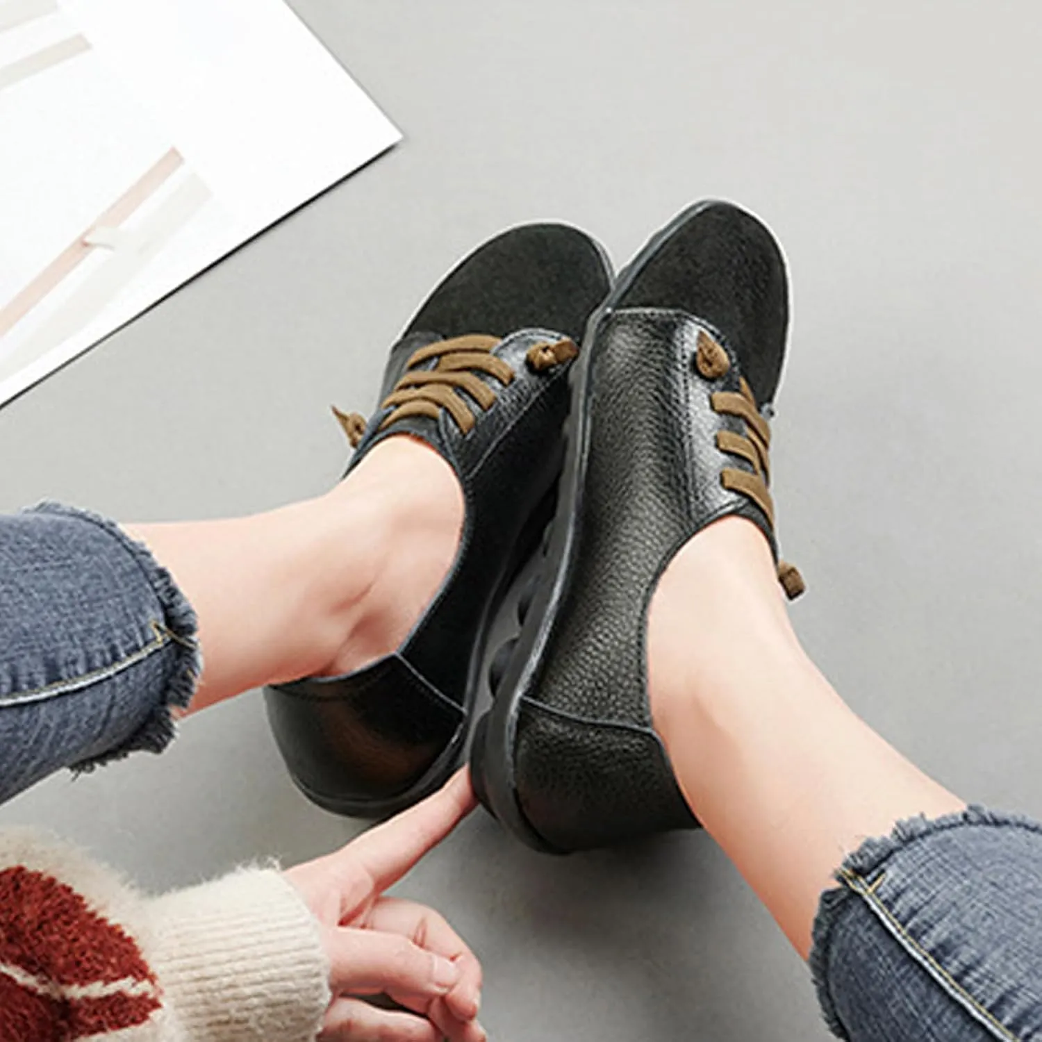 Aceptolcom Women Orthopedic Shoes Women Slip-on Shoes Penny Loafers Leather Loafers Dress Shoes Work Shoes Business Shoes