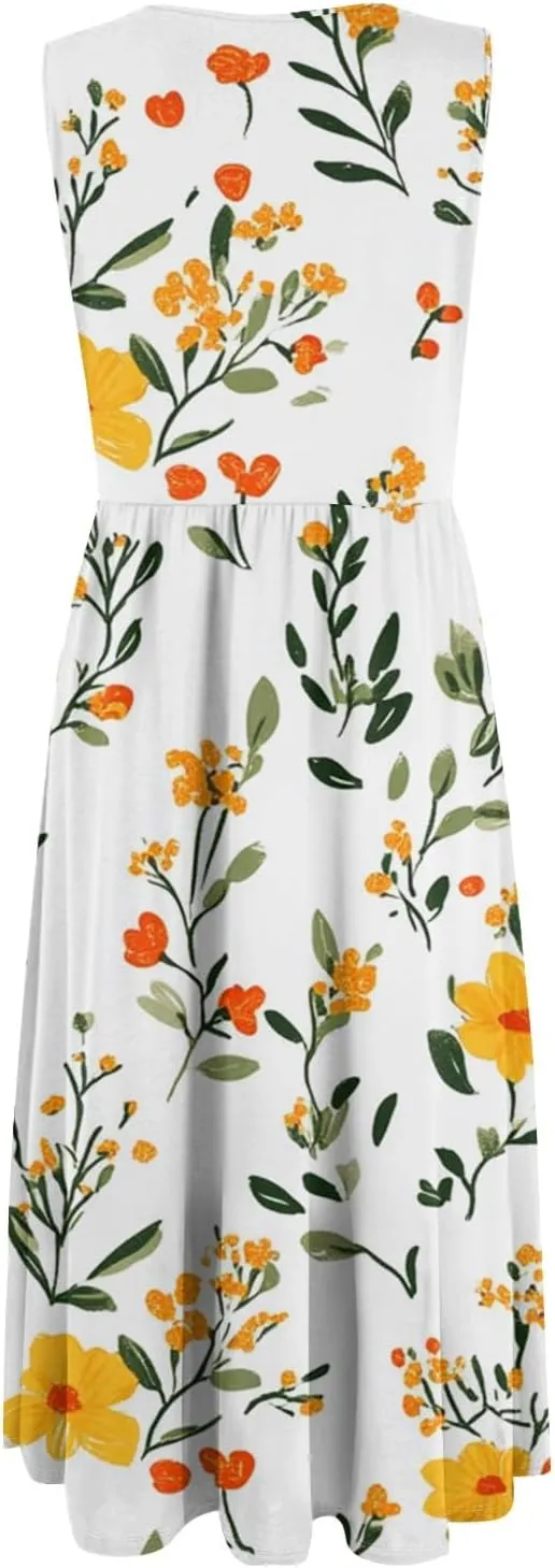 ADHOWBEW Summer Dresses for Women 2025 Plus Size Sleeveless Casual Sexy Round Neck Flowy Vacation Dresses