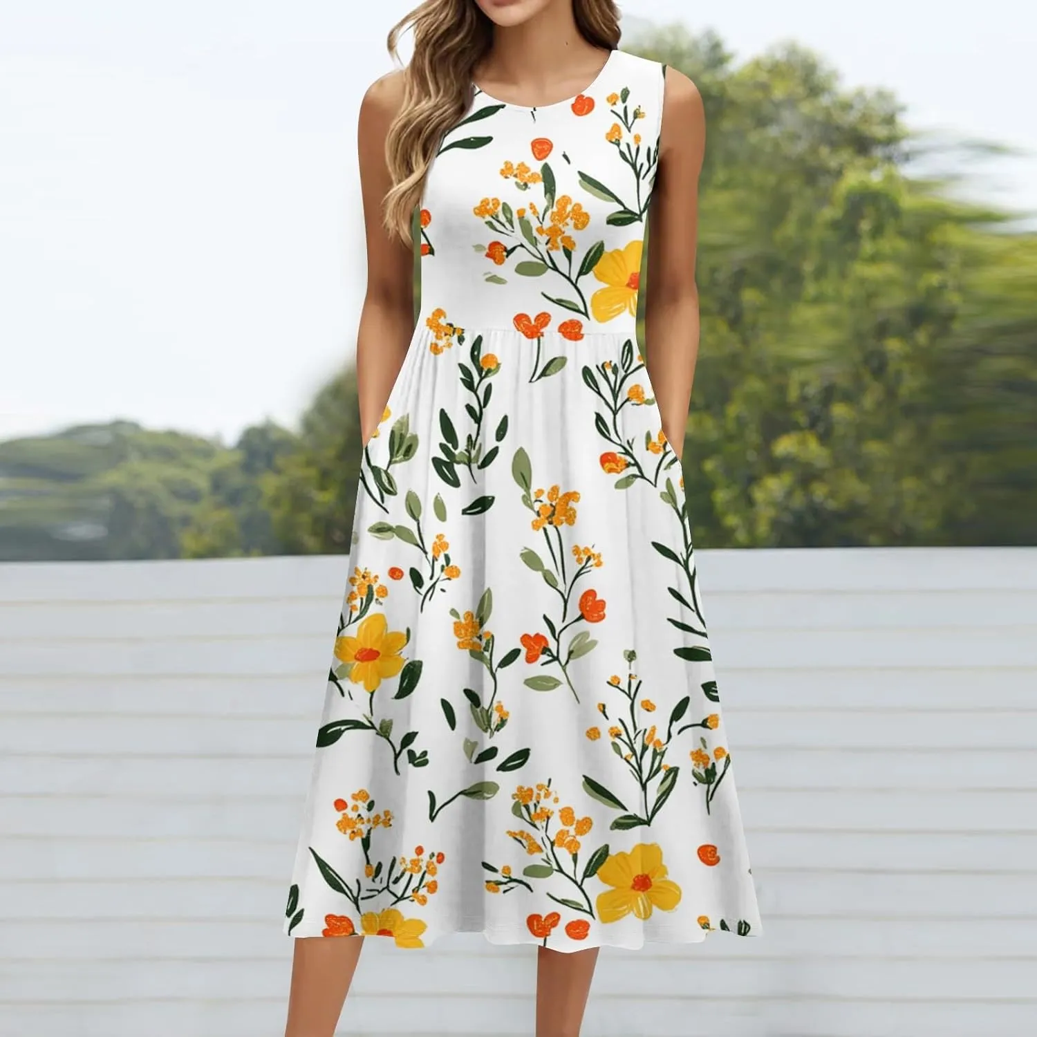 ADHOWBEW Summer Dresses for Women 2025 Plus Size Sleeveless Casual Sexy Round Neck Flowy Vacation Dresses