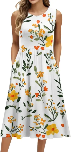 ADHOWBEW Summer Dresses for Women 2025 Plus Size Sleeveless Casual Sexy Round Neck Flowy Vacation Dresses