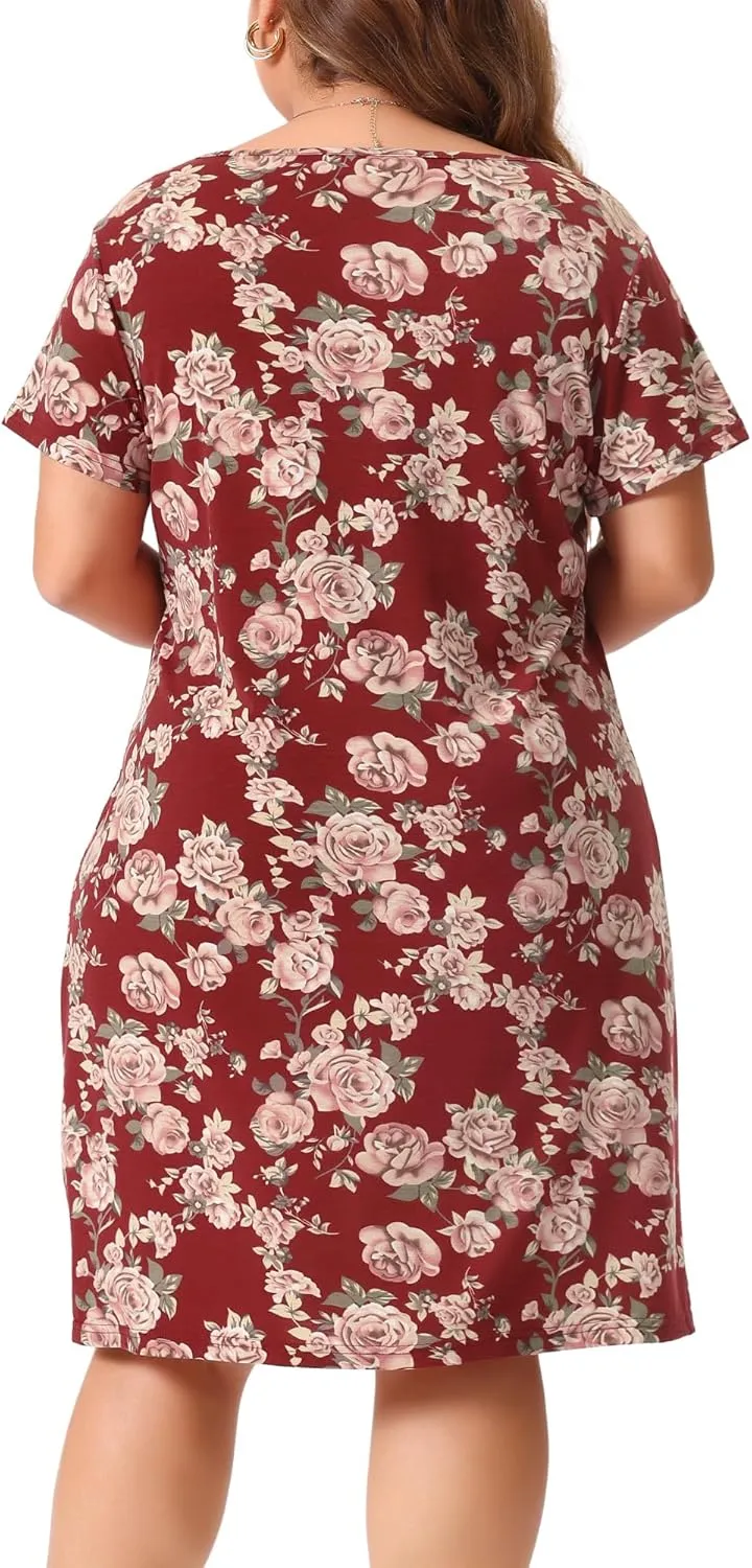 Agnes Orinda Plus Size Dresses for Women Short Sleeves Pleated Summer Beach Casual Loose Floral Dress
