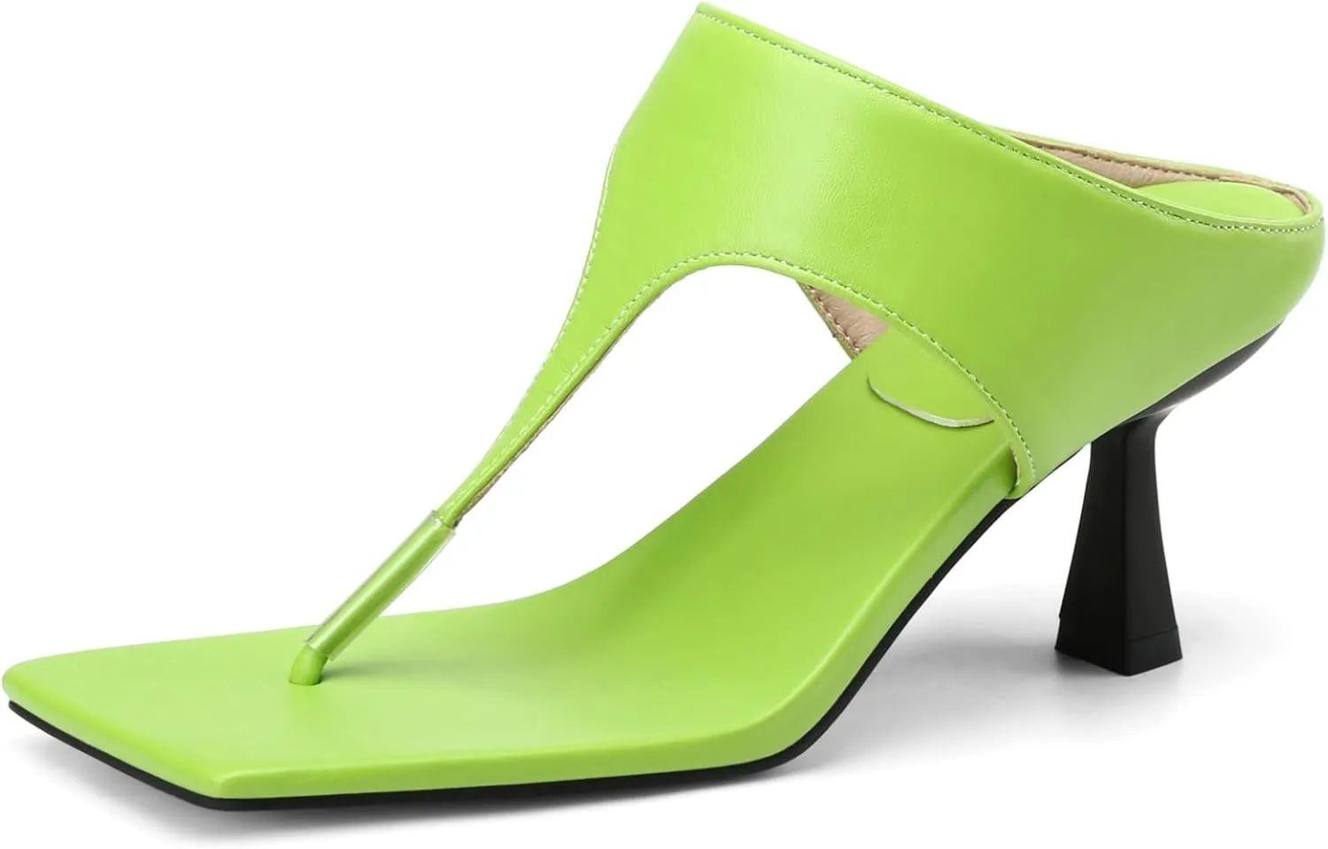 AIMODOR Women's Kitten Heels Square Toe Sandals Thong Toe Slippers Slingback Pumps Slides Sandals