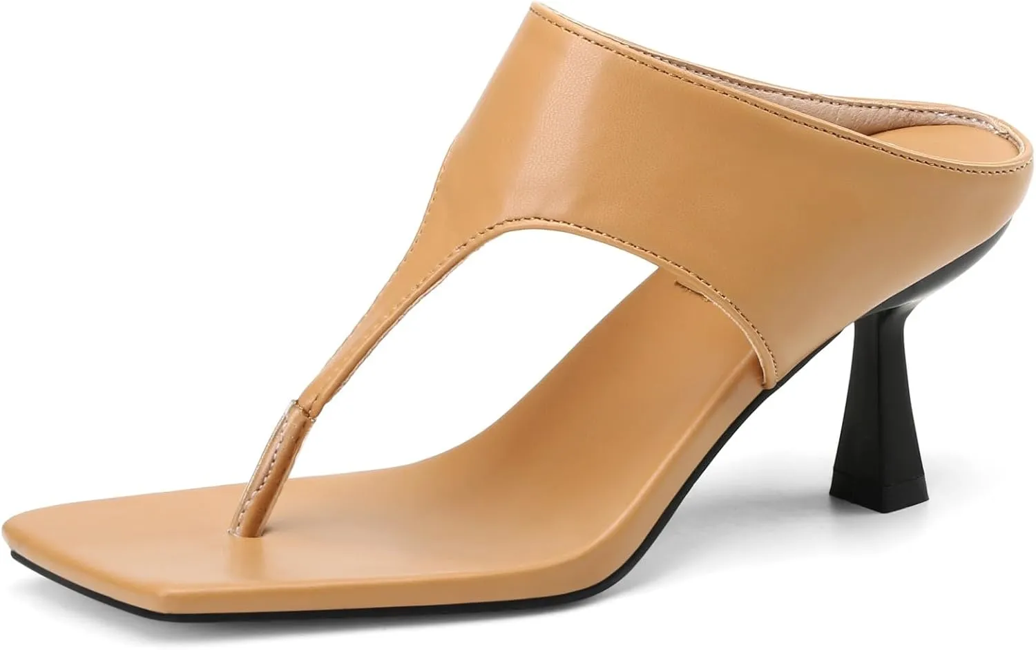 AIMODOR Women's Kitten Heels Square Toe Sandals Thong Toe Slippers Slingback Pumps Slides Sandals