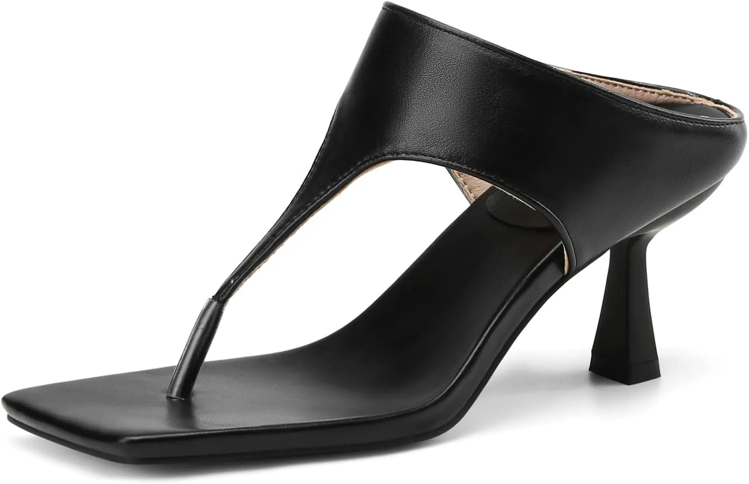 AIMODOR Women's Kitten Heels Square Toe Sandals Thong Toe Slippers Slingback Pumps Slides Sandals