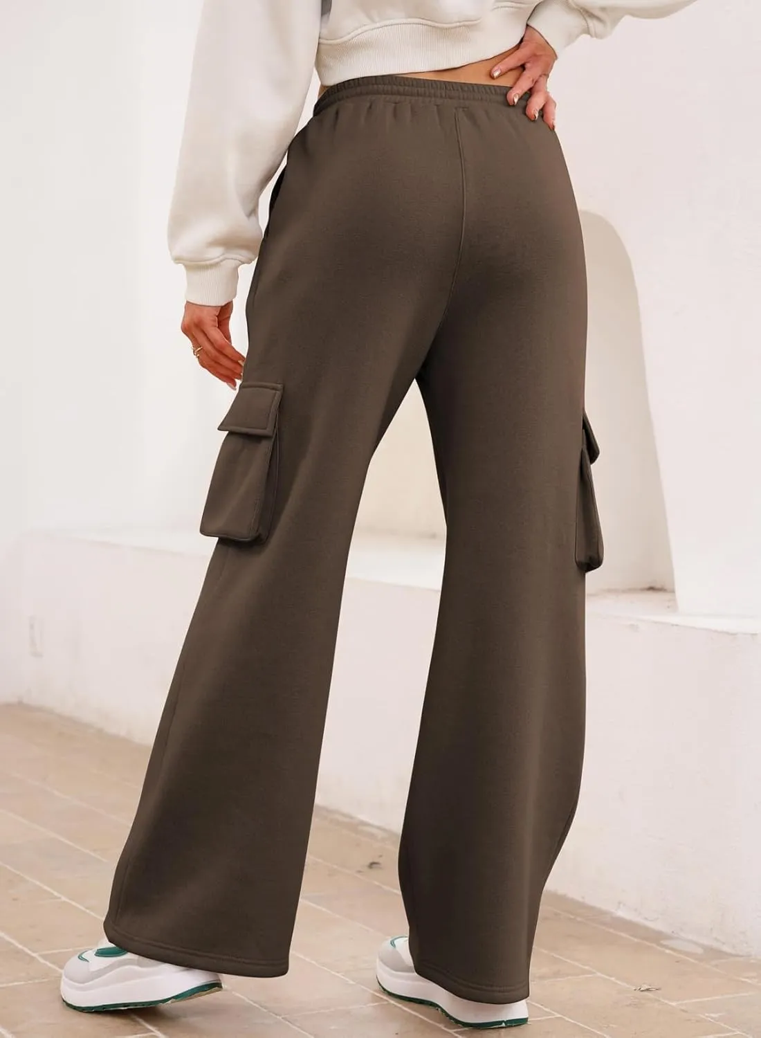 Aleumdr Women High Waisted Drawstring Wide Leg Cargo Pants 2025 Trendy Casual Baggy Joggers Pants with Pockets