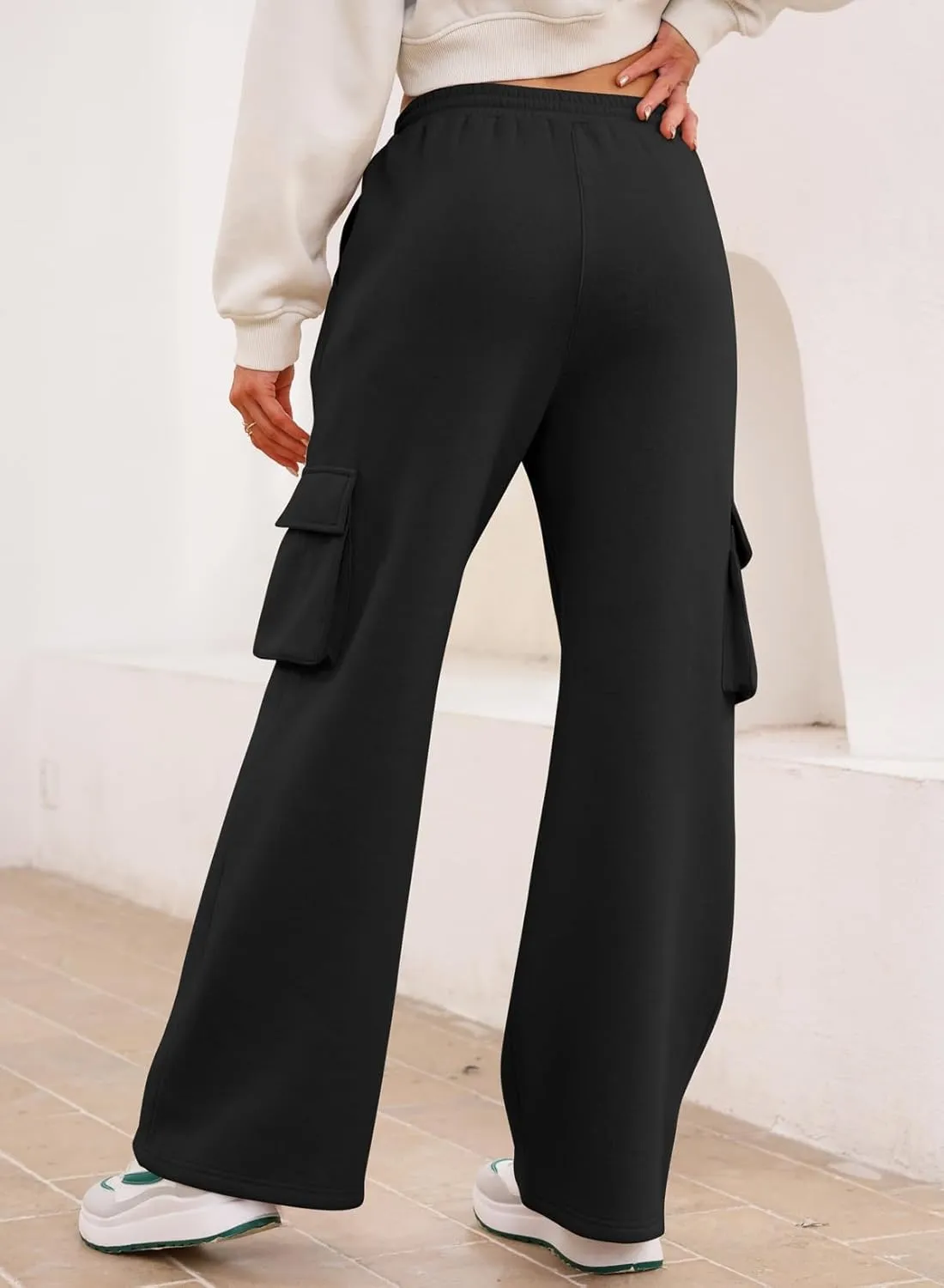 Aleumdr Women High Waisted Drawstring Wide Leg Cargo Pants 2025 Trendy Casual Baggy Joggers Pants with Pockets