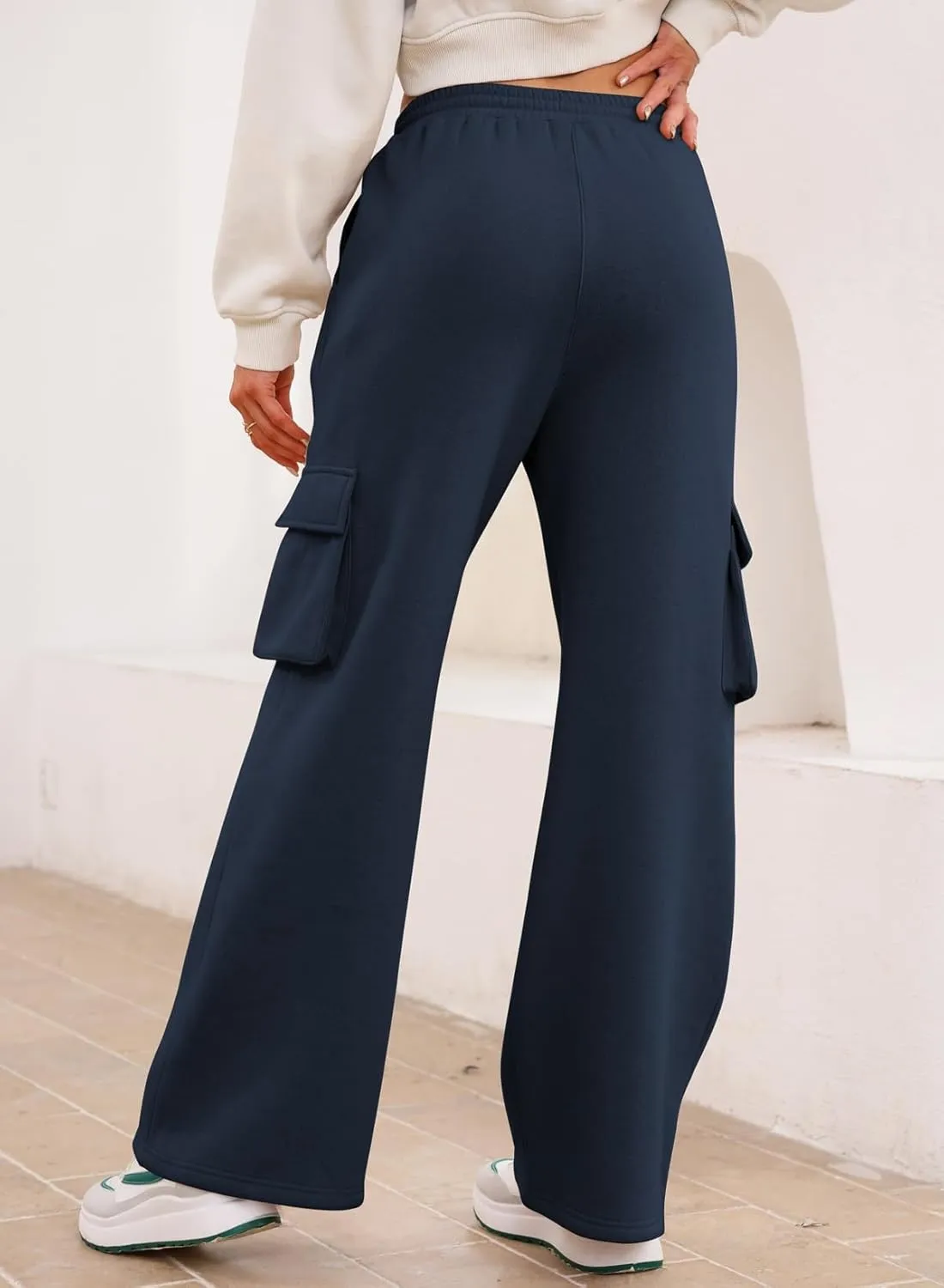 Aleumdr Women High Waisted Drawstring Wide Leg Cargo Pants 2025 Trendy Casual Baggy Joggers Pants with Pockets