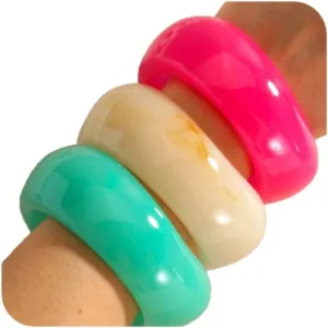 ALEXTINA 3Pcs Acrylic Resin Bangle Bracelet Set, Geometric Chunky Bracelets for Women Big Stackable Statement Bangles, Summer Vacation Holiday Jewelry for Everyday Wear