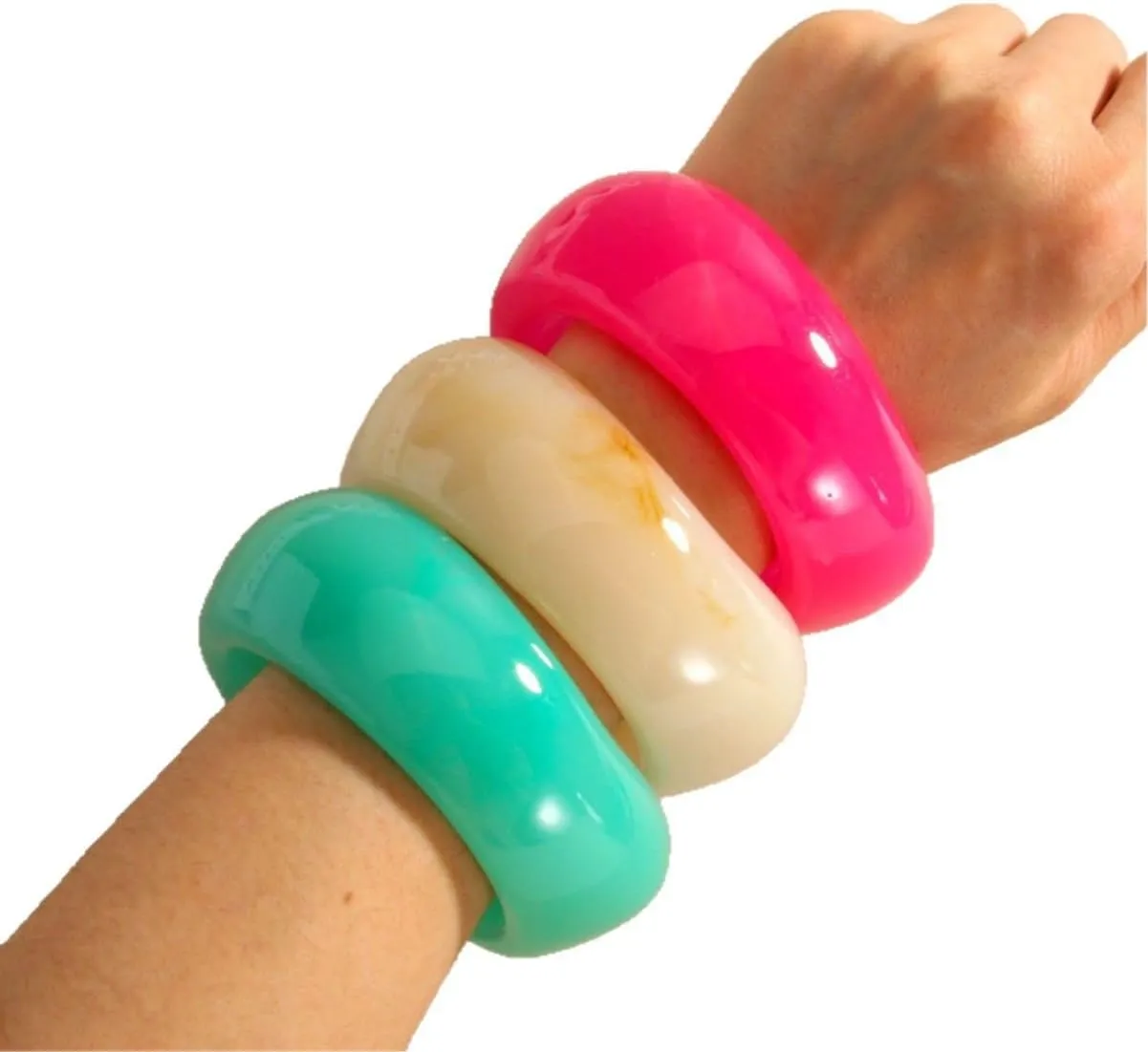 ALEXTINA 3Pcs Acrylic Resin Bangle Bracelet Set, Geometric Chunky Bracelets for Women Big Stackable Statement Bangles, Summer Vacation Holiday Jewelry for Everyday Wear