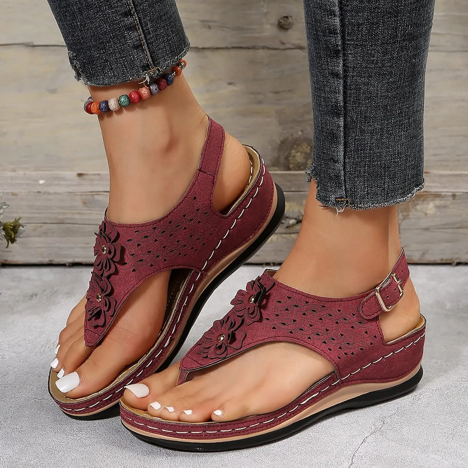 AMDBEL Orthopedic Sandals for Women 2024 Women's Orthopedic Arch Support Flip Flops Summer Walking Orthotic Thong Sandals