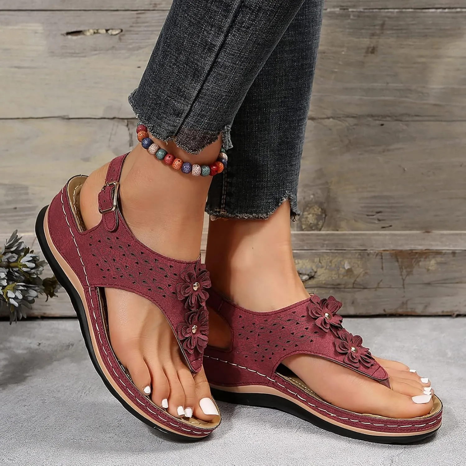 AMDBEL Orthopedic Sandals for Women 2024 Women's Orthopedic Arch Support Flip Flops Summer Walking Orthotic Thong Sandals