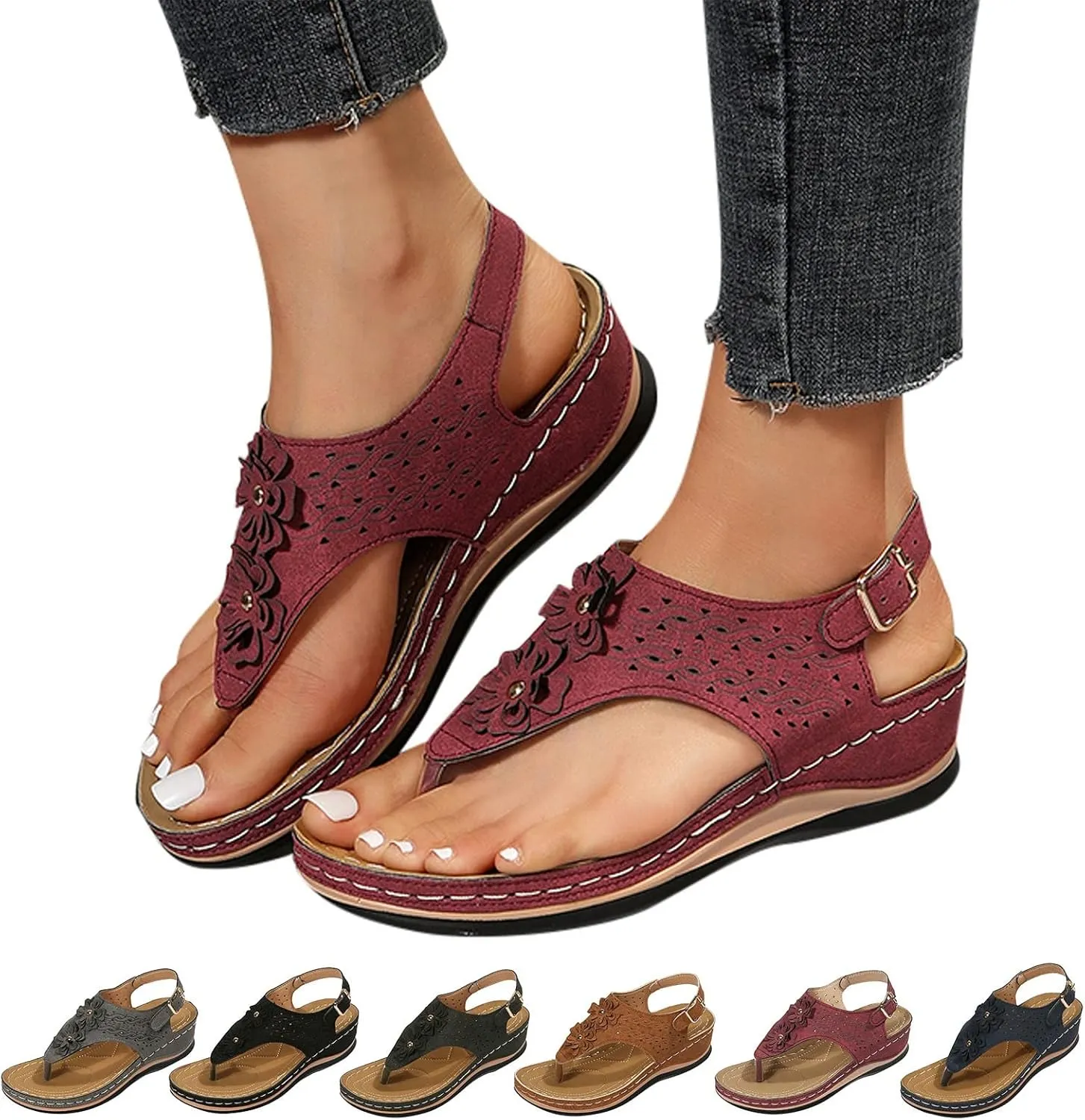 AMDBEL Orthopedic Sandals for Women 2024 Women's Orthopedic Arch Support Flip Flops Summer Walking Orthotic Thong Sandals