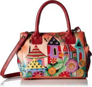 Anna by Anuschka Womens Hand Painted Genuine Leather Small Convertible Tote - Double Short Handle, Removable Crossbody Strap