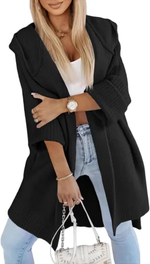 Aoysky Womens Long Cardigans Batwing Sleeve Oversized Cable Knitted Open Front Chunky Hooded Outerwear Sweater Coat
