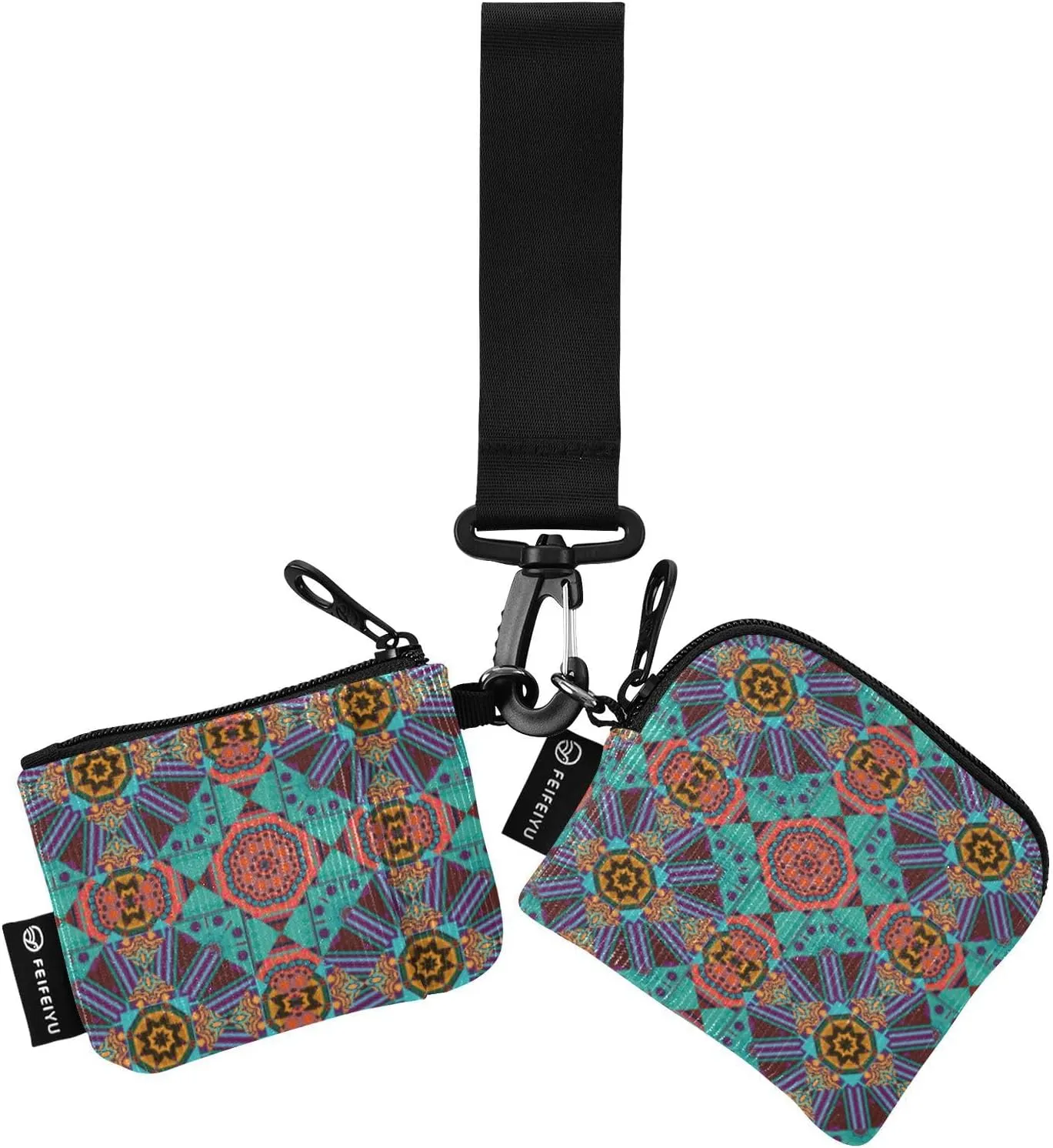 Arabic Geometric Pattern Wristlet Keychain Wallets for Women Portable Small Coin Purse