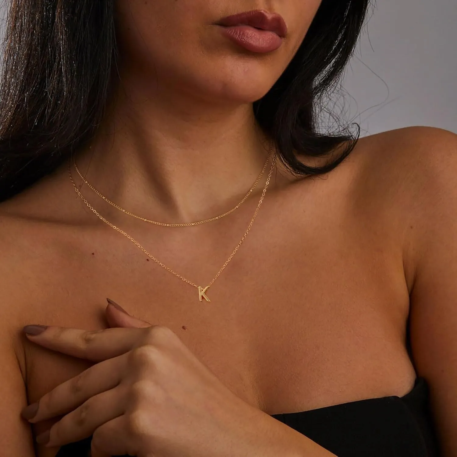 ASCOMY Initial Necklaces for Women 14K Gold Plated Layered Initial Necklaces Satellite Choker Initial Pendant Necklaces Cute Letter A-Z Charm Name Necklaces Trendy Personalized Jewelry Gift for Women