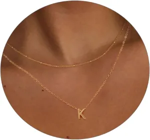 ASCOMY Initial Necklaces for Women 14K Gold Plated Layered Initial Necklaces Satellite Choker Initial Pendant Necklaces Cute Letter A-Z Charm Name Necklaces Trendy Personalized Jewelry Gift for Women
