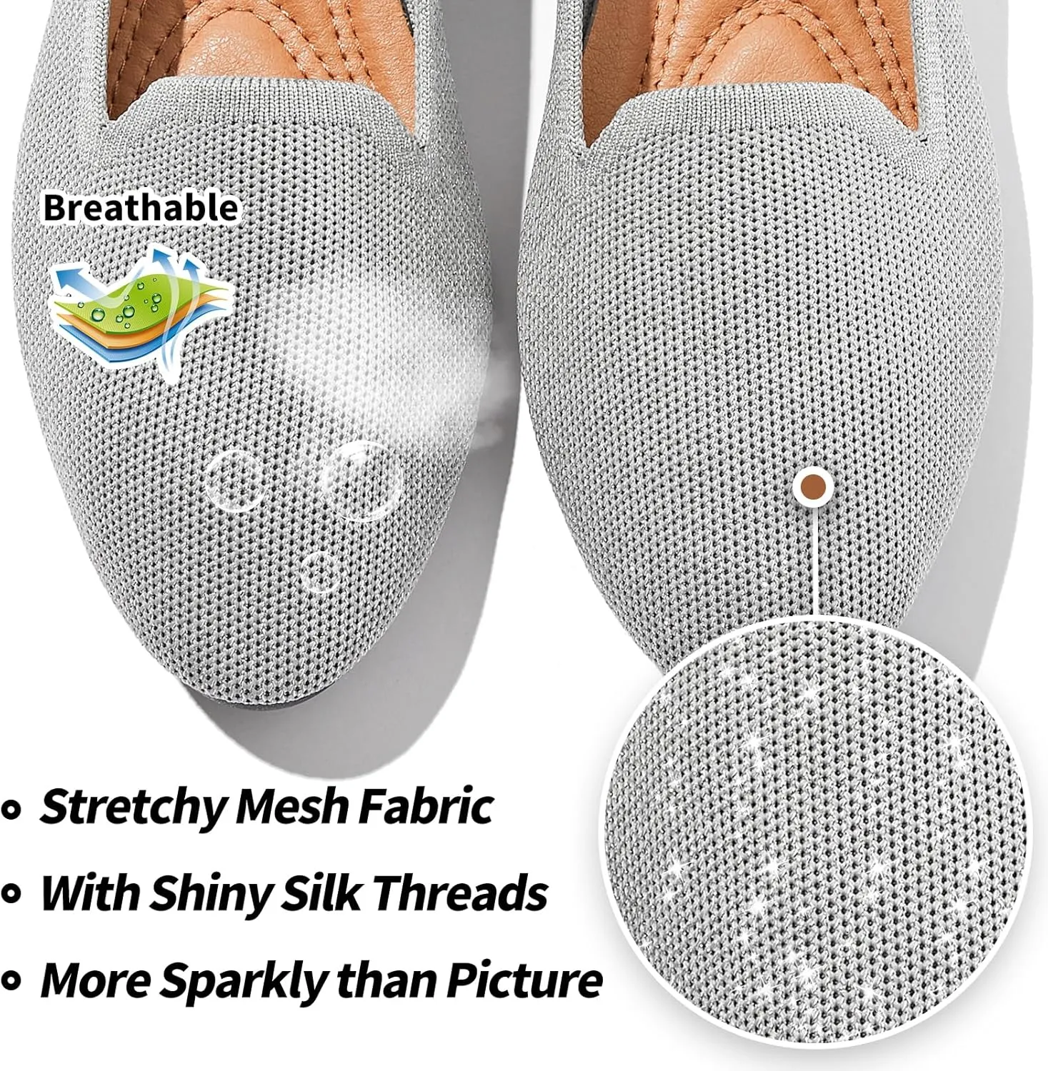 BABUDOG Women's Sparkly Flats Shoes Shiny Mesh Loafers Shoes Soft Memory Foam Flats