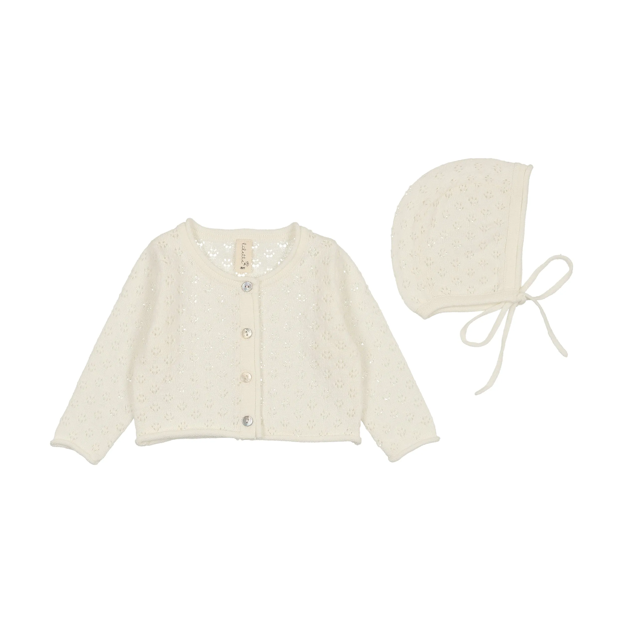 Baby Neutral Cardigan   Hat | Knit Pointelle | Winter White | Lil Legs | SS25