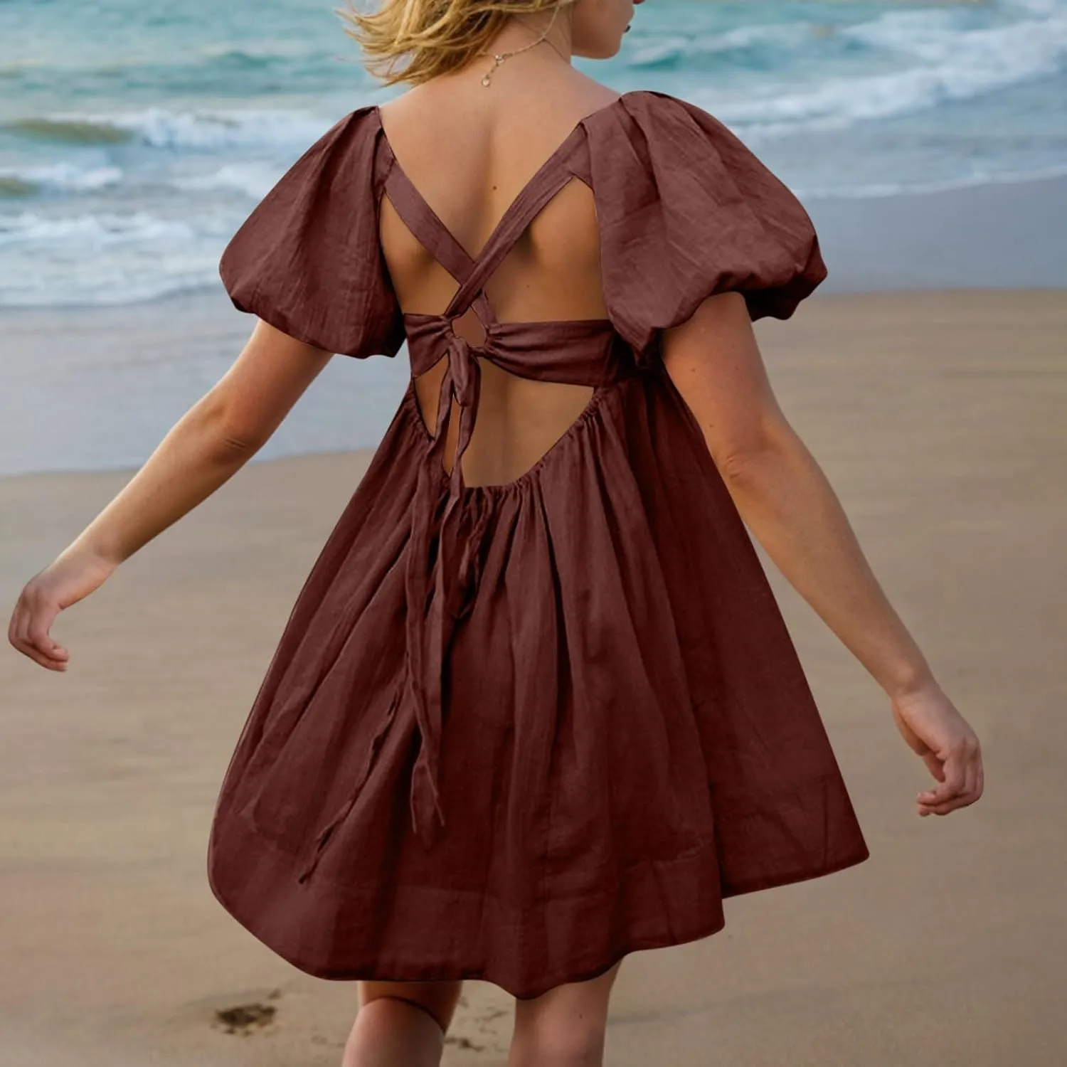Babydoll Dresses for Women 2025 Cute Puff Short Sleeve Square Neck Tshirt Dress High Waist A Line Dress Mini Dresses