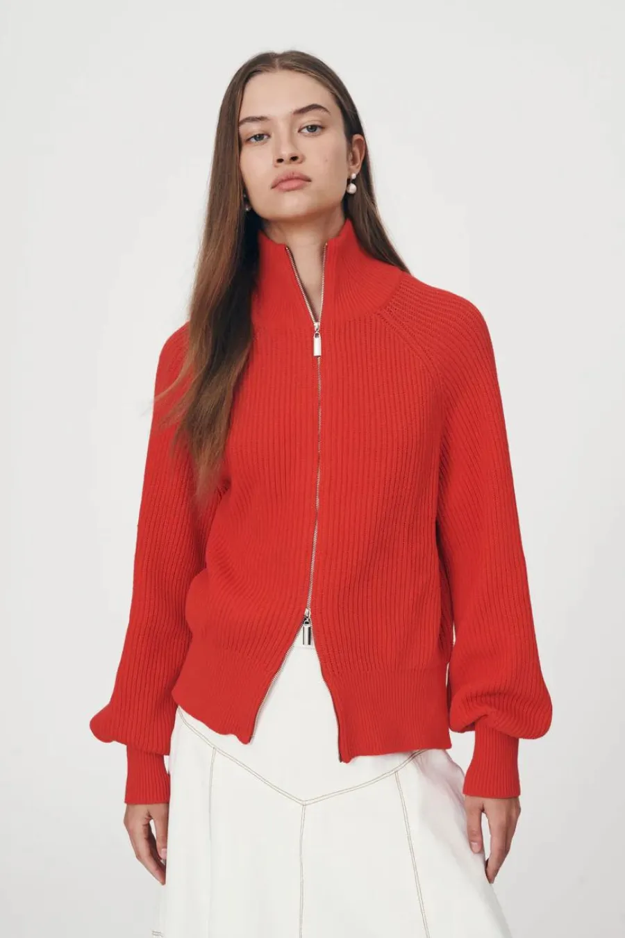 Banjo Zip Knit Cardigan Crimson Red