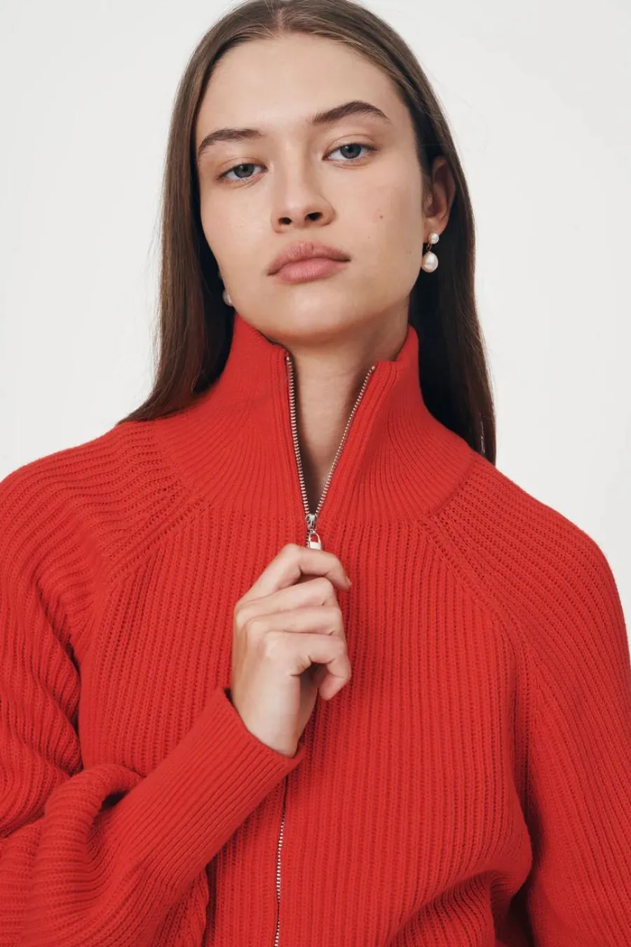 Banjo Zip Knit Cardigan Crimson Red