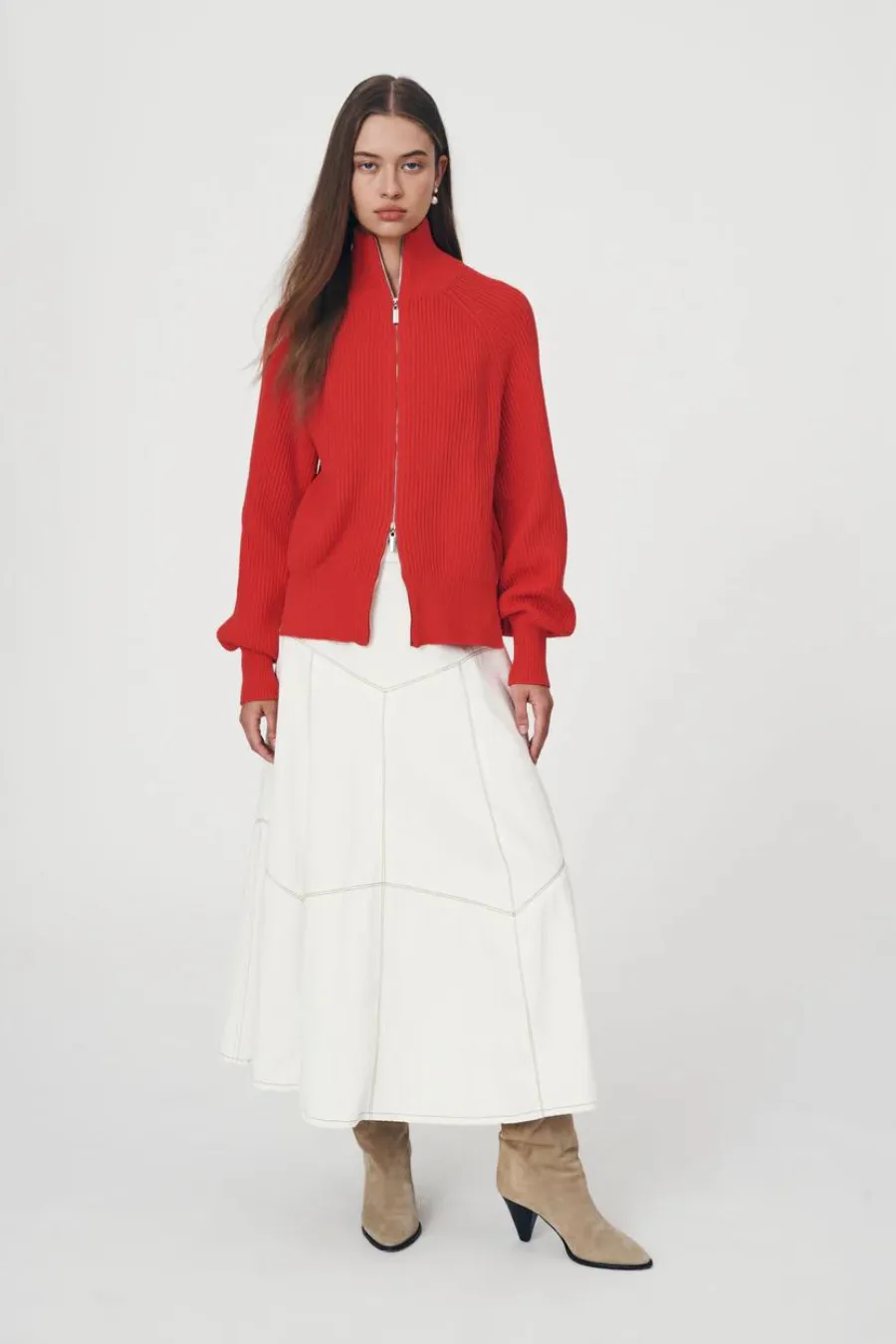 Banjo Zip Knit Cardigan Crimson Red
