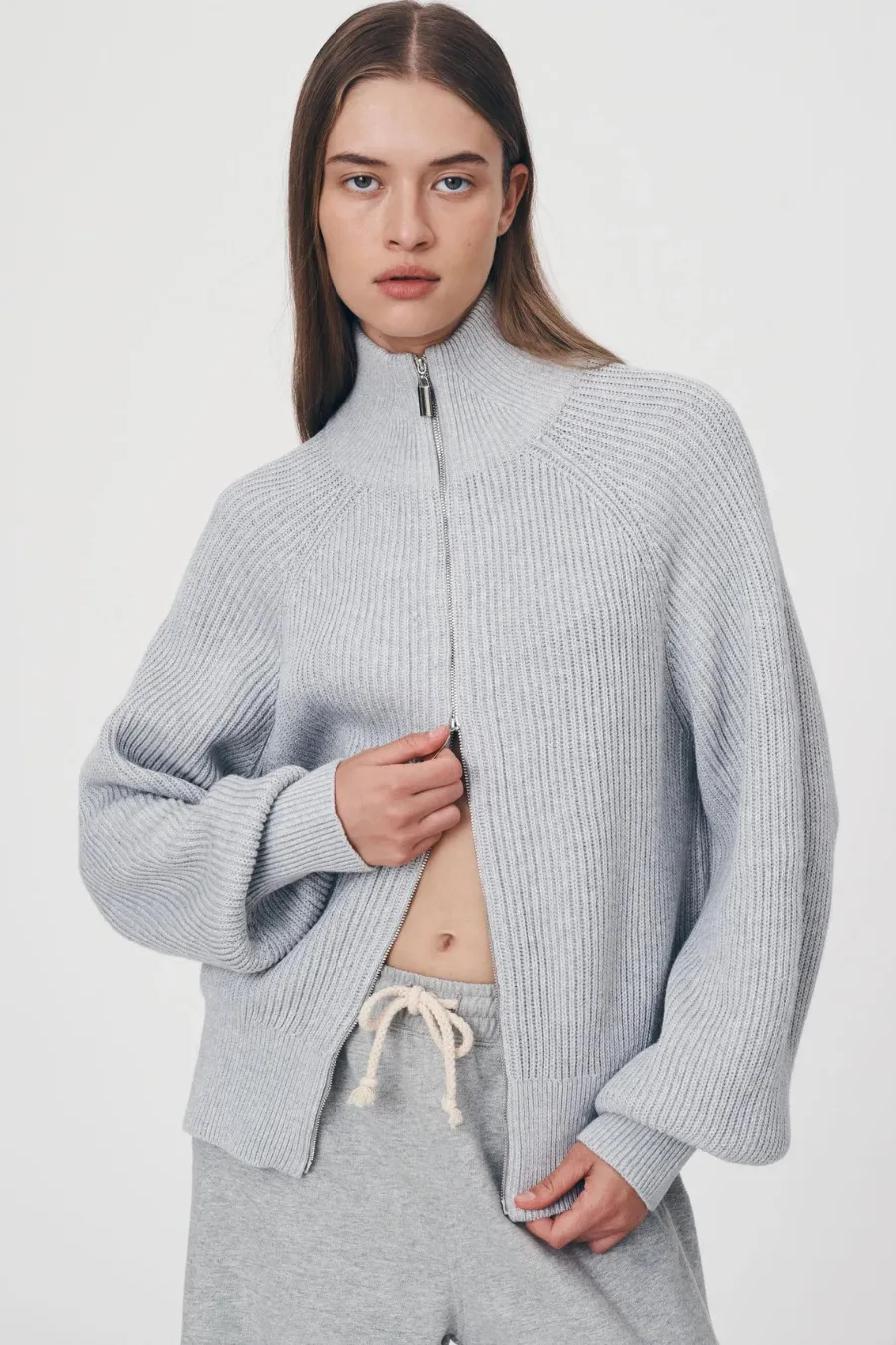Banjo Zip Knit Cardigan Grey Marle