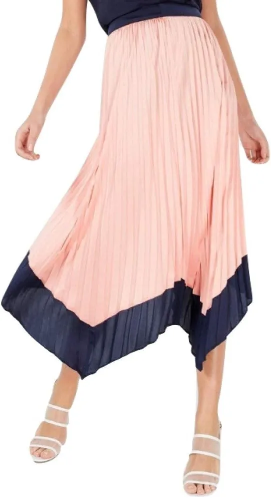 Bar III Asymmetrical Tipped Pleated Midi Skirt Dark Orange Size 14