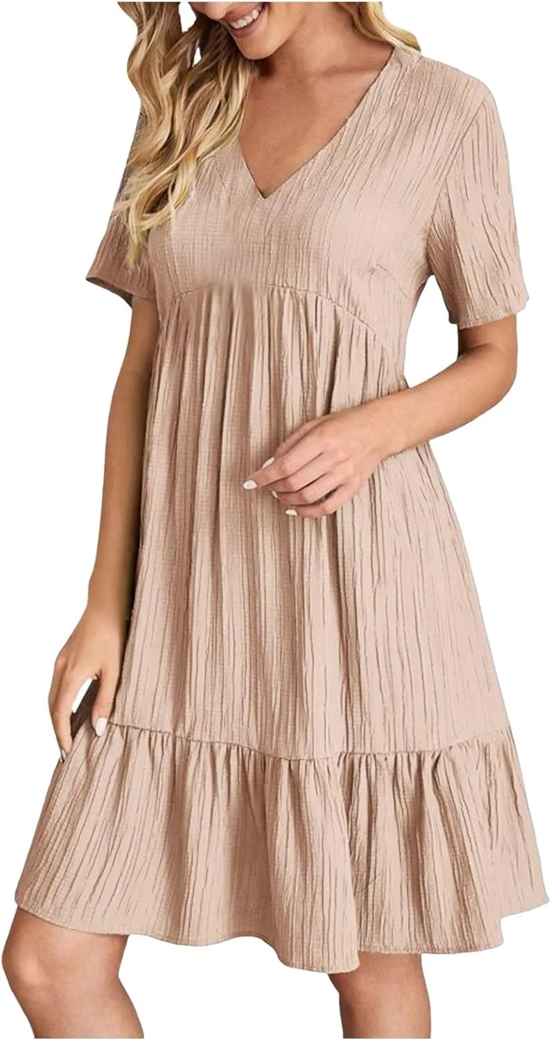 Beach Dresses for Women,2025 Summer V Neck Sleeveless Mini Dresses Ruffle a Line Short Dress Boho Flowy Sundress