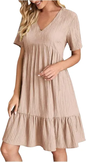 Beach Dresses for Women,2025 Summer V Neck Sleeveless Mini Dresses Ruffle a Line Short Dress Boho Flowy Sundress