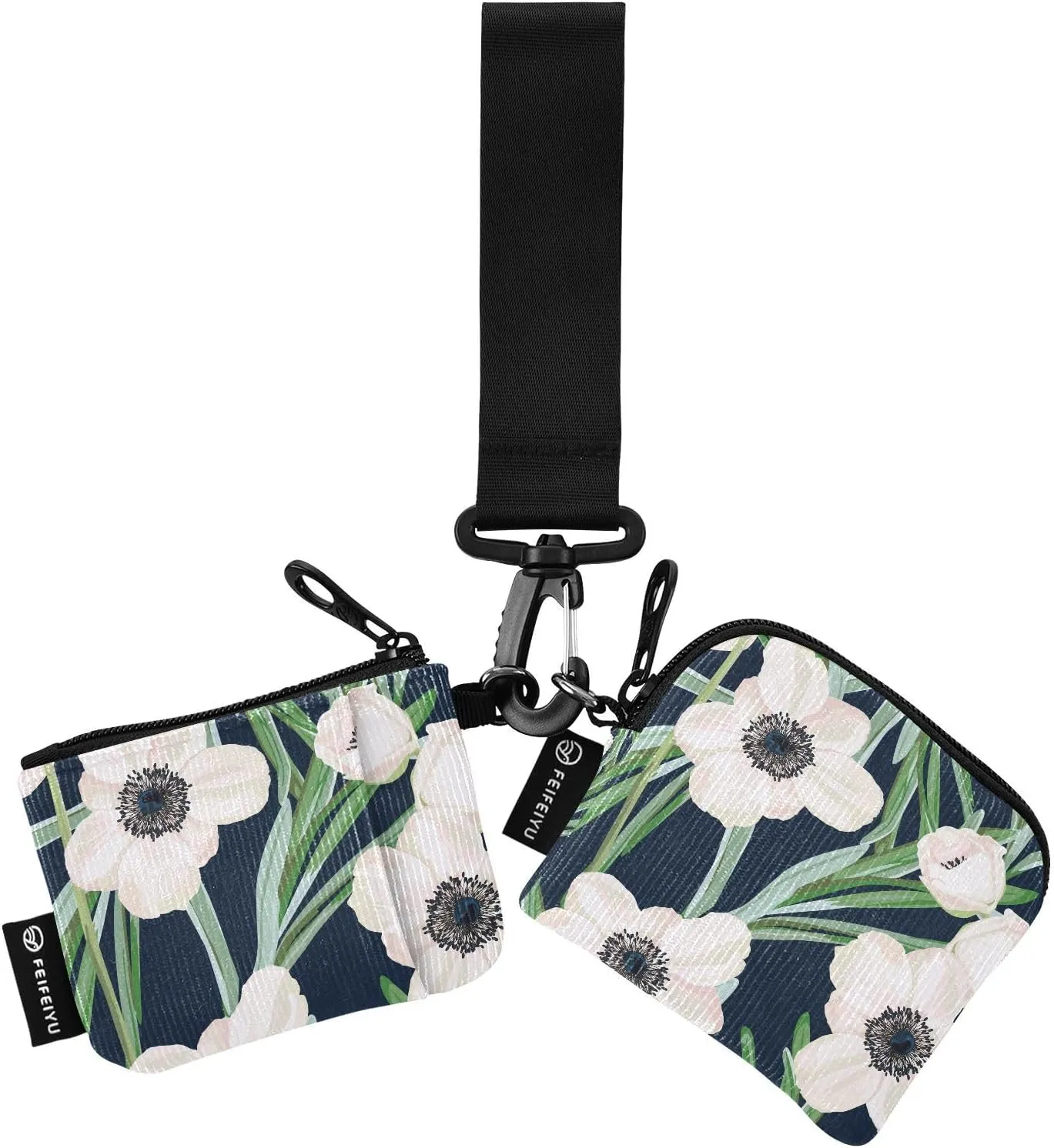 Beautiful Flowers Green Leaves Wristlet Keychain Wallets for Women Portable Small Coin Purse