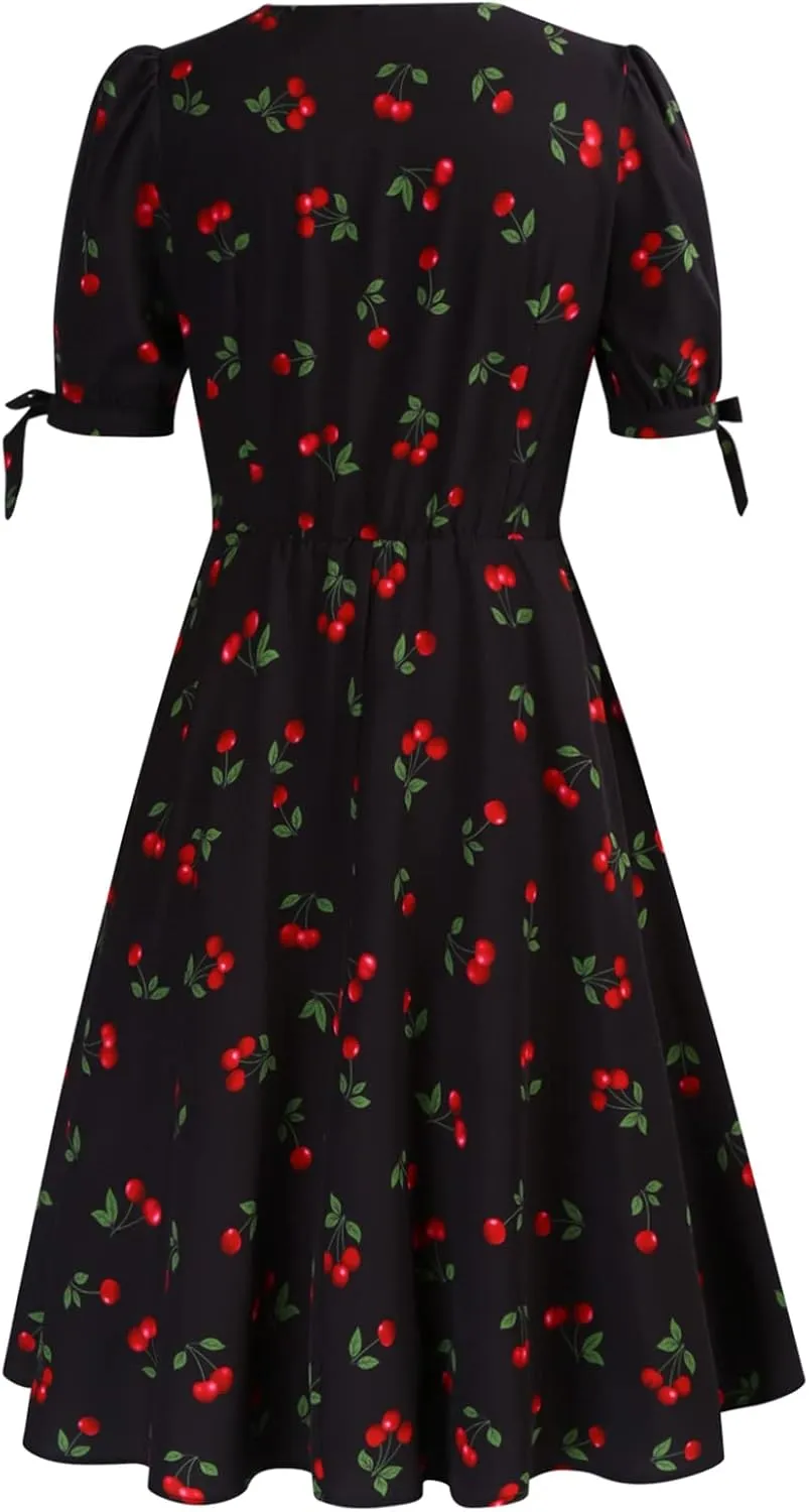 Belle Poque Women Vintage Dress V Neck Puff Sleeve Cocktail Dresses Vintage Tea Party Dresses